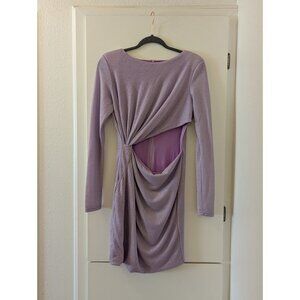 Shimmering Lavender Long-Sleeve Cutout Bodycon Dress With Ruched Detail
